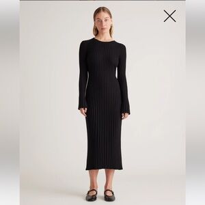 Quince Cotton Cashmere Ribbed Long Sleeve Crew Midi Dress
